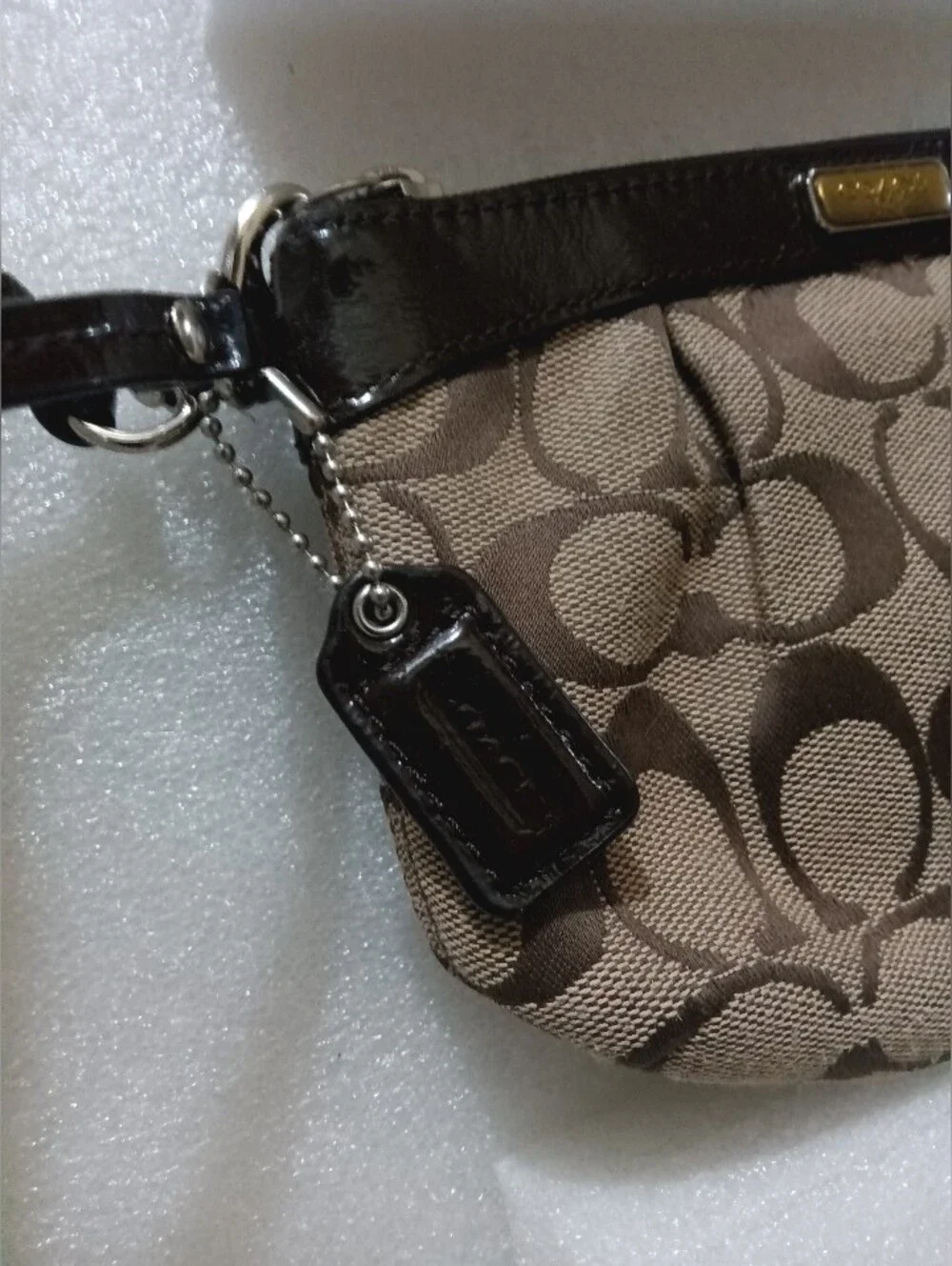 Coach Brown Signature Canvas Wristlet with Dark Trim
